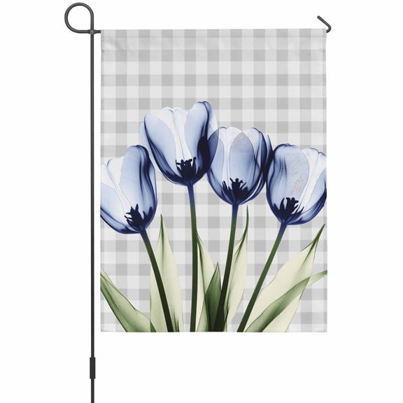Blue Tulip House Flags For Outdoor, Transparent Flowers Small Double Side Yard Flags Weather Proof House Decor for Lawn Outside Holiday 28 x 40 Inches