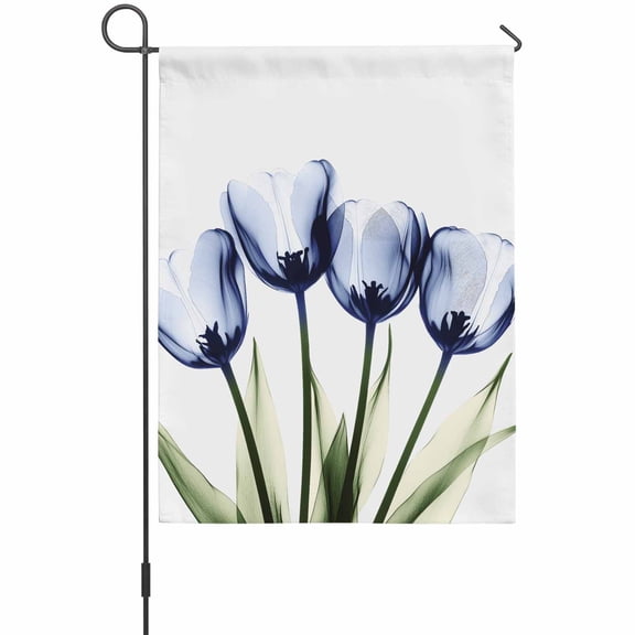 Blue Tulip House Flags For Outdoor, Transparent Flowers Small Double Side Yard Flags Weather Proof House Decor for Lawn Outside Holiday 28 x 40 Inches