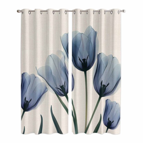 Blue Tulip Kitchen Curtains 84 Inch Length, Rustic Spring Floral Summer Botanical Grommet Top Bedroom Living Room Curtains, Light Filtering Cafe Curtain Drapes 2 Panels Set 84''x84''