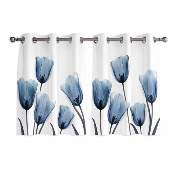 Blue Tulip Kitchen Curtains Short 54 Inch Length, Spring Pastoral Flower Watercolor White Grommet Top Bedroom Living Room Curtains, Light Filtering Cafe Curtain Drapes 2 Panels Set 84''x54''