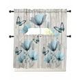 thumbnail image 1 of Blue Tulip Kitchen Curtains Swag Valance and Tier Curtains Set 36 Inch Length, Country Spring Butterfly Floral Wooden Grain Rod Pocket Drape Panels Pair Swag Curtain for Bathroom/Cafe/Window, 1 of 6