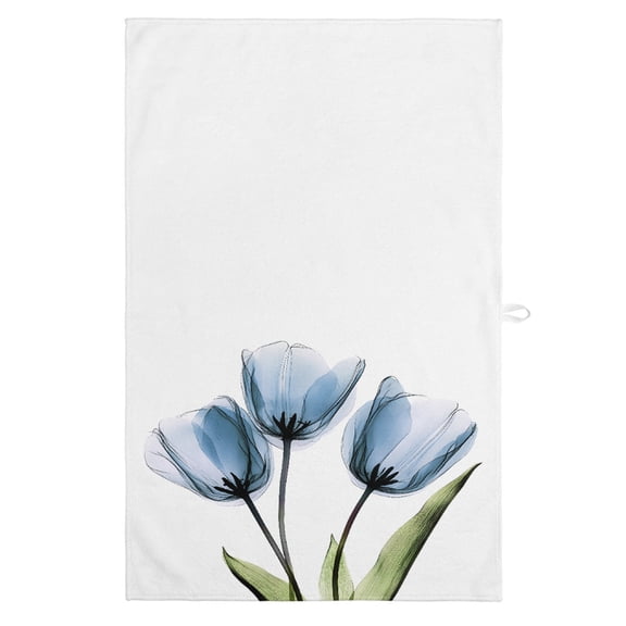 Blue Tulip Kitchen Towels, Absorbent Microfiber Kitchen Dish Hand Tea Bath Towel, Abstract Flower Country Farm Floral White Quick Dry Cleaning Cloth Dishclothes Decorative Sets, (1-PC, 18x28)