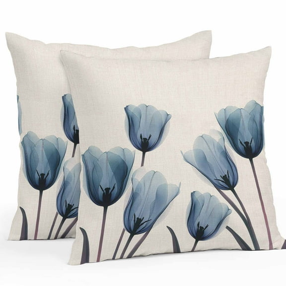 Blue Tulip Outdoor Pillow Covers Pack of 2 Minimalist Modern Flower Art Linen Background Waterproof Throw Pillow Covers Decorative Cushion Cases for Patio Garden Tent Balcony Couch 26x26 inch