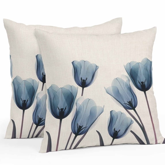 Blue Tulip Outdoor Pillow Covers Pack of 2 Minimalist Modern Flower Art Linen Background Waterproof Throw Pillow Covers Decorative Cushion Cases for Patio Garden Tent Balcony Couch 16x16 inch