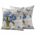 thumbnail image 1 of Blue Tulip Outdoor Waterproof Pillow Covers, Vintage Spring Floral Retro Art Butterfly Wooden Decorative Square Throw Pillowcase Sofa Cushion Sham for Patio/Couch/Chair, 20"x20" 2 Pack, 1 of 8