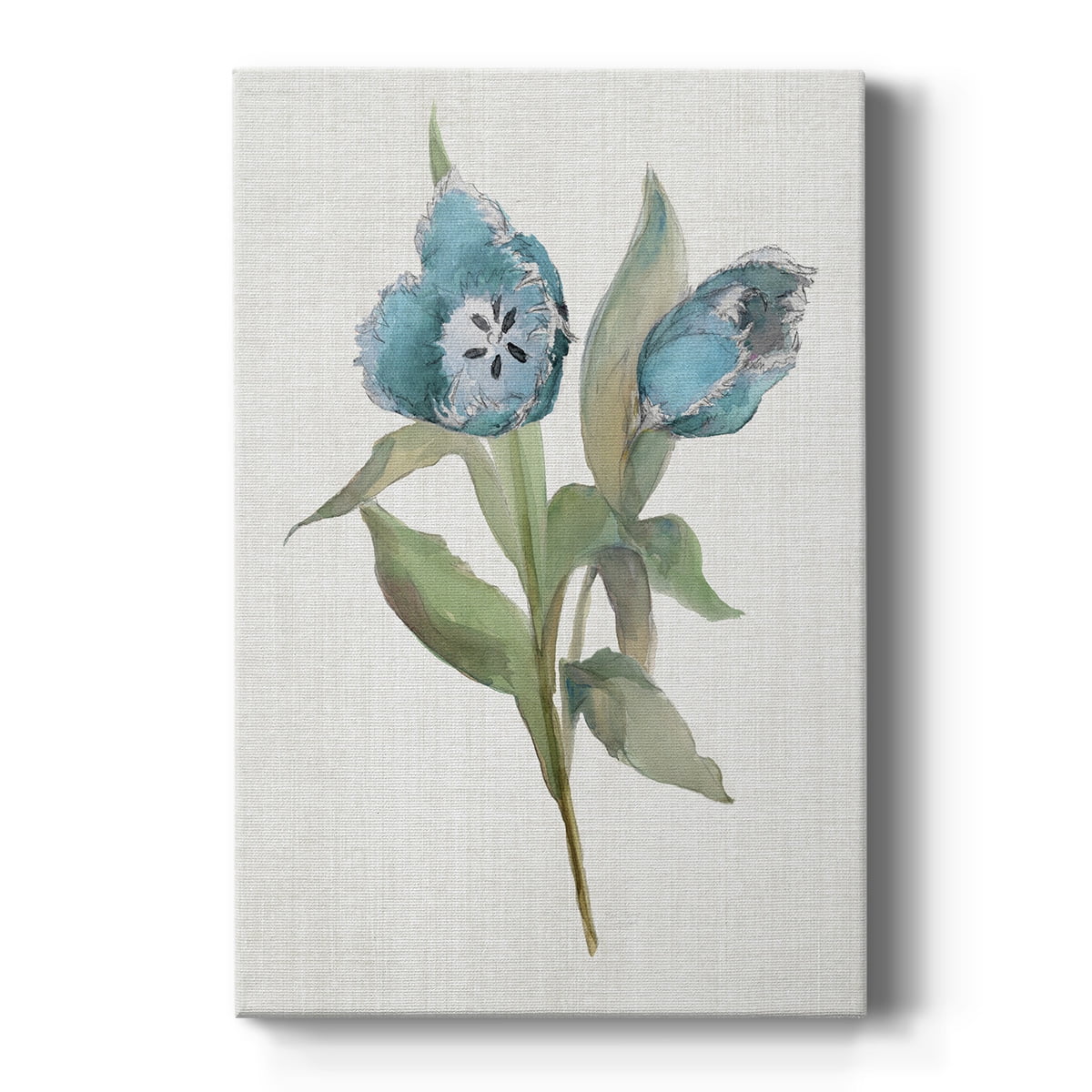 Blue Tulip Watercolor Print on Canvas - 14x14