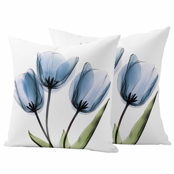 Blue Tulip Pillow Covers 2 Pack Country Flower Pastoral Style Pillowcase Waterproof Outdoor Throw Pillow Cover for Patio Garden Square Cushion 20”x20”