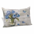 thumbnail image 1 of Blue Tulip Pillow Covers, Linen Long Throw Pillow Case, Vintage Spring Floral Retro Art Butterfly Wooden Holiday Pillow Protector Decorative Cushion Cover for Living Room/Bedroom 20" x 30", 1 of 8