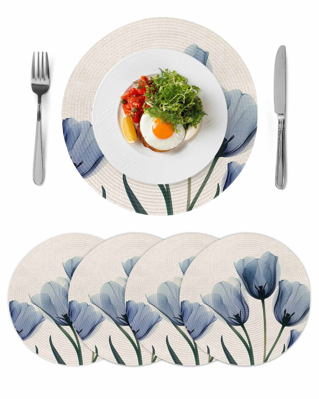 Blue Tulip Round Placemats Set of 4, Braided Polypropylene Place Mats ...