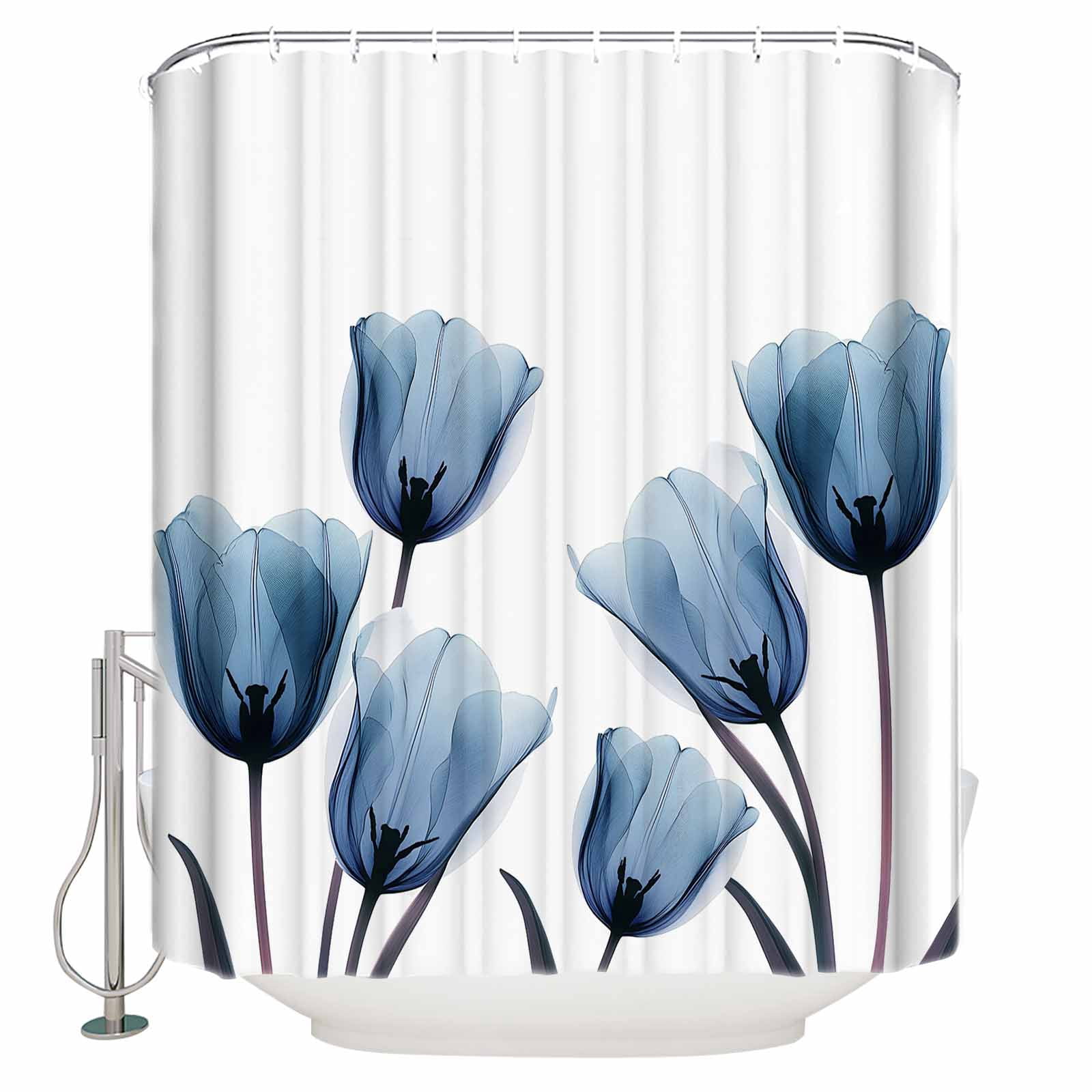 Blue Tulip Shower Curtain, 72" x 72", Minimalist Modern Flower Plant ...