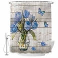 thumbnail image 1 of Blue Tulip Shower Curtain Set - 48" x 72" Washable Bathtub Curtain with 12 Hooks, Vintage Spring Floral Retro Art Butterfly Wooden Waterproof Fabric Stall Shower Curtains for Bathroom/Bathtub Décor, 1 of 6