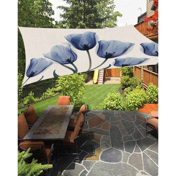 Blue Tulip Sun Sail Shades Rectangle Canopy,Sunlight Block Heavy Duty Curved Backyard Shade Cover,Rustic Spring Floral Summer Botanical Waterproof Sun Shades for Patios Garden Pergola 6.5'x10'