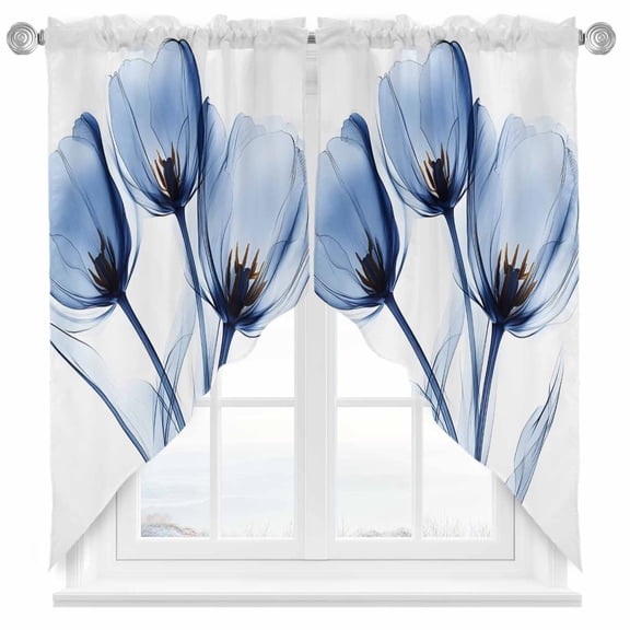 Blue Tulip Swag Kitchen Curtain Valances, Modern Abstract X-ray Floral Leaf Botanical Simple Rod Pocket Curtains Window Treatment Decor Valances for Bedroom Bathroom, 2 Panels 36 x 36 Inch