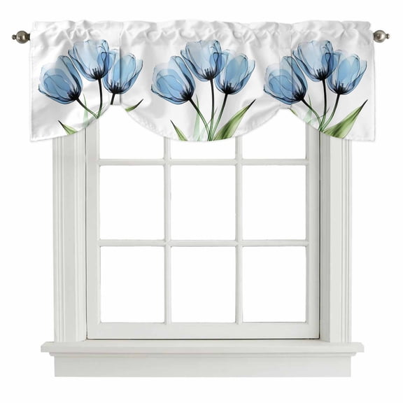 Blue Tulip Tie Up Window Valance Country Flower Farmhouse Tie-up Valance for Kitchen Windows Adjustable Small Curtain Balloon Shades for Kitchen Bathroom Cafe 42x12inch