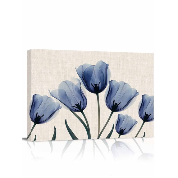 Blue Tulip Wall Art for Living Room,Canvas Picture Wall Decor for Bathroom Bedroom,Rustic Spring Floral Summer Botanical Painting Artwork for Office Kitchen Hallway Dining Room Home Decor 16"x20"