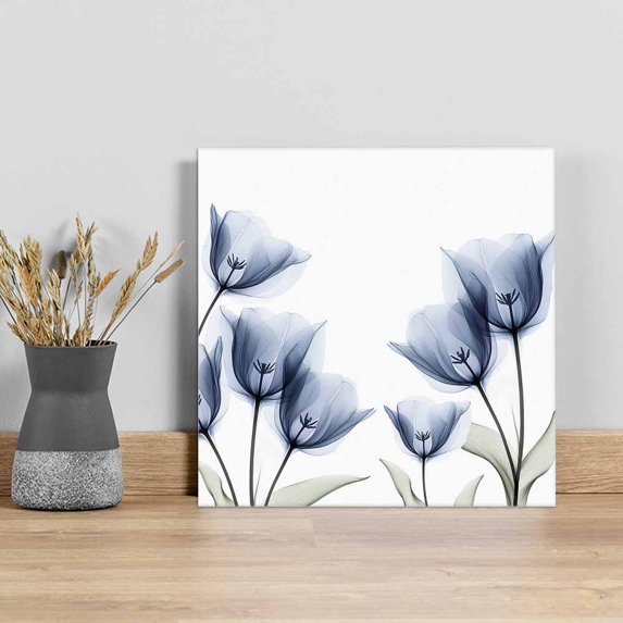 Blue Tulip Wall Art Painting on Canvas, Spring Floral Pastoral Flower Aesthetics Canvas Art Home Prints Wall Art Framed Modern Artwork for Living Room Bedroom Wall Decor 8x8in