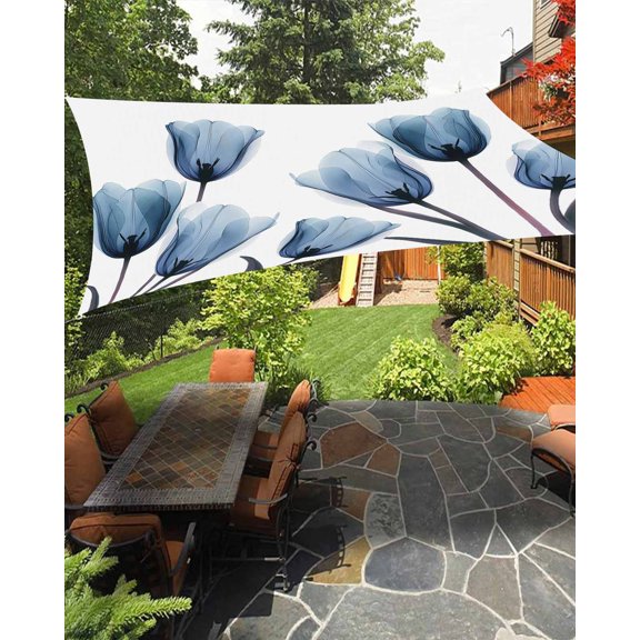 Blue Tulip Waterproof Sun Shade Sail Minimalist Modern Flower Plant Art Outdoor Patio Sun Shades Canopy UV Block Waterproof Sunshade for Garden Backyard Deck Pergola 6.5x10 Ft