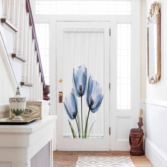 Blue Tulips Door Curtains for Door Window, French Sidelight Front Back Door Curtains With Tieback, Country Retro Aesthetic Floral Flower Kitchen Rod Pocket Drapes Panel, 54"x72"