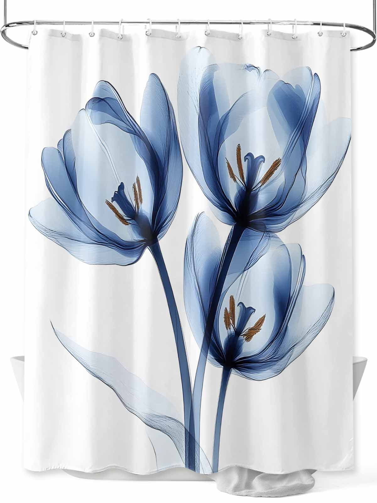 Image showcasing Blue Tulips Floral Shower Curtain, Abstract Flowers Bathroom Decor ...