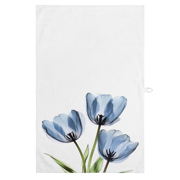 Blue Tulips Kitchen Towels, Absorbent Microfiber Kitchen Dish Hand Tea Bath Towel, Spring Floral Botanical Plant Abstract Quick Dry Cleaning Cloth Dishclothes Decorative Sets, (1-PC, 18x28)