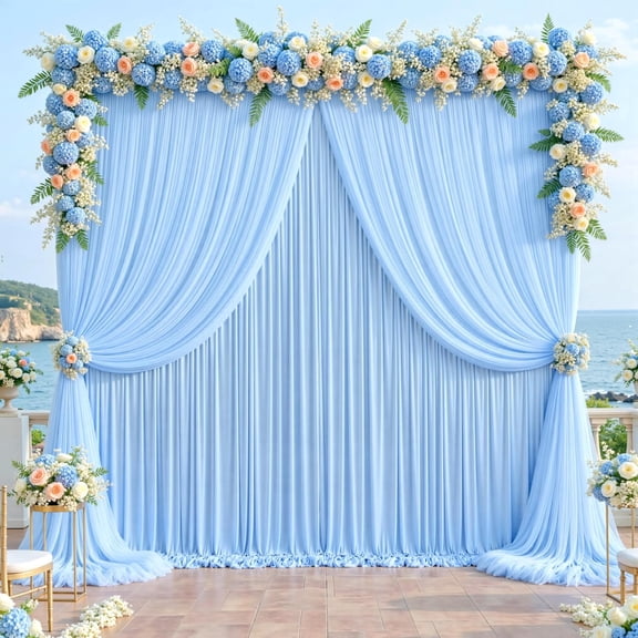 Blue Tulle Backdrop Curtain for Parties Wedding,5ft x 10ft Wrinkle Free Curtain Backdrop,2 Layer Drapes for Backdrop,Polyester Drop for Bridal Shower Birthday Shower Photography