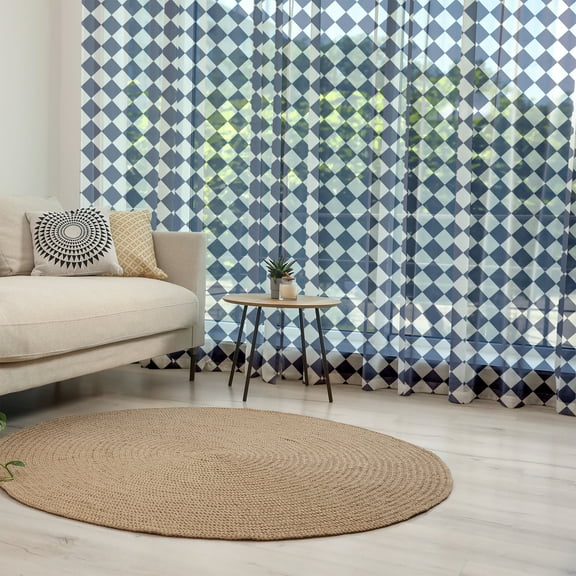 Blue Tulle Curtains with Rod Pocket, Classical Old Fashioned Checkered Pattern Geometric Diagonal Skewed Squares, Sheer Drape for Wedding Party 2 Panels, 7 Sizes, Navy Blue and White, by Ambesonne