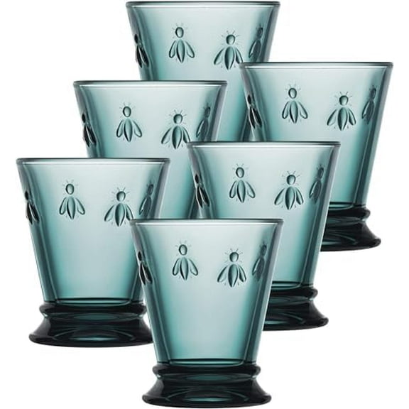 Blue Tumbler Set of 6 – La Rochere Bee Glassware Sets – Fancy Glassware Drinking Glasses (9 oz)
