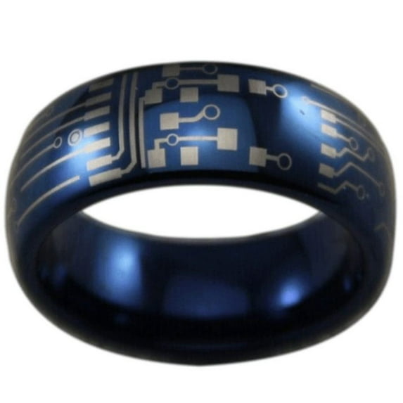 Circuit Board Tungsten Carbide Ring (Blue)