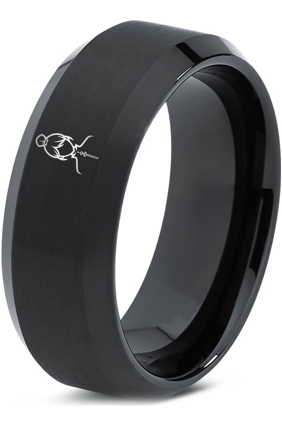 Blue Tungsten Gamer Black Ring Mens Wedding Band Mourning Jewelry 2 Year Anniversary Gift for Him