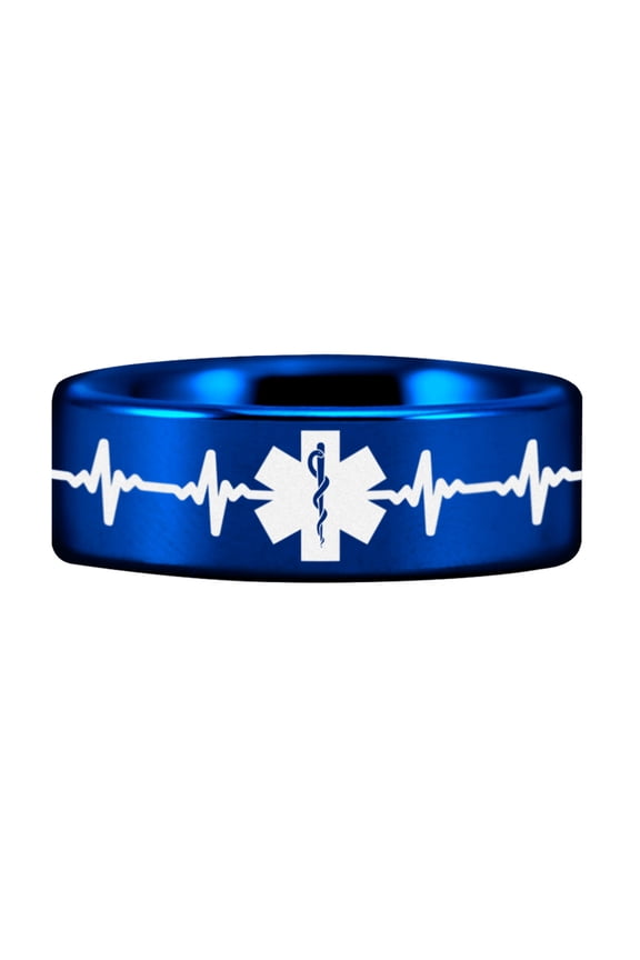 Blue Tungsten Medical Heart Beat Ring