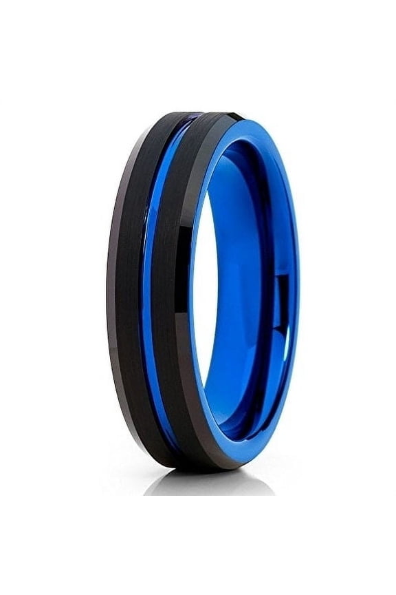 Blue Tungsten Wedding Band 6mm Tungsten Carbide Ring Black Tungsten Ring Comfort Fit