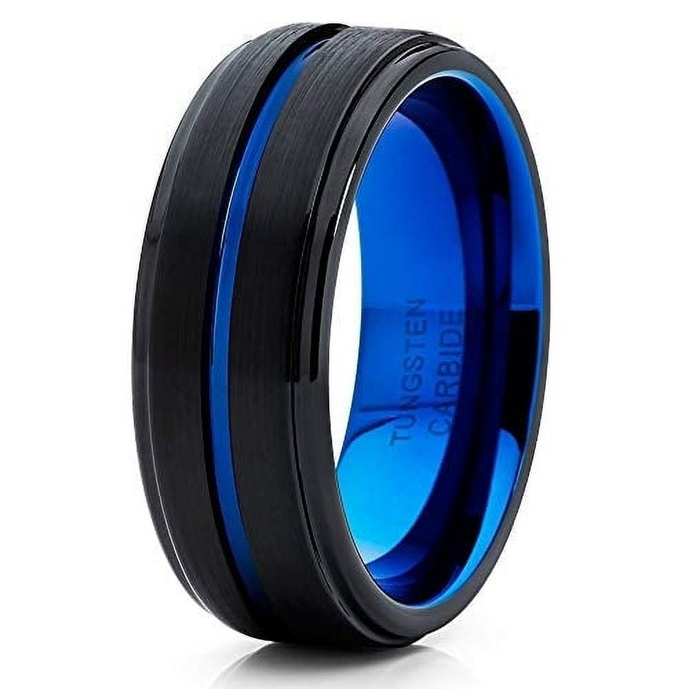 Blue Tungsten Wedding Band Black Tungsten Ring Anniversary Band Men and ...