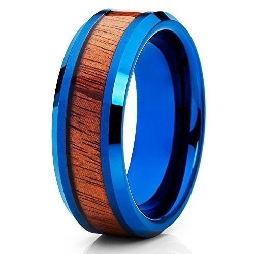 Silly Kings Jewelry Blue Tungsten Ring Koa Wood Inlay 8mm Blue Tungsten Ring Tungsten Carbide Ring (10)