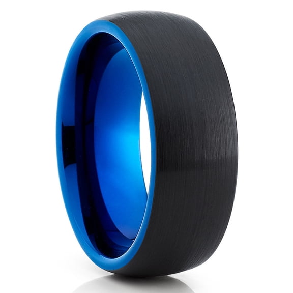 Blue Tungsten Wedding Ring,8mm Wedding Ring,Black Wedding Ring,Tungsten Carbide Ring,Dome Ring