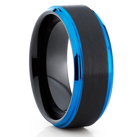 Blue Tungsten Wedding Ring,Black Wedding Ring,8mm Wedding Ring,Tungsten Carbide Ring,Engagement Ring,Comfort Fit