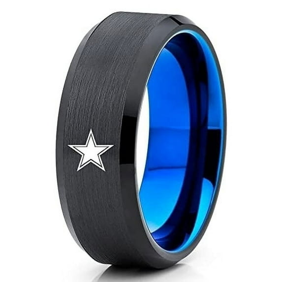 Blue Tungsten Wedding Ring,Football Inspired Ring,Galaxy Star Tungsten Ring,Black Wedding Ring,Anniversary