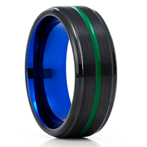 Blue Tungsten Wedding Ring,Green Tungsten Ring,Engagement Ring,8mm Wedding Ring,Black Wedding Ring