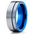 thumbnail image 1 of Blue Tungsten Wedding Ring Men & Women Gray Tungsten Ring 8mm Blue Tungsten Band Comfort Fit Ring, 1 of 2
