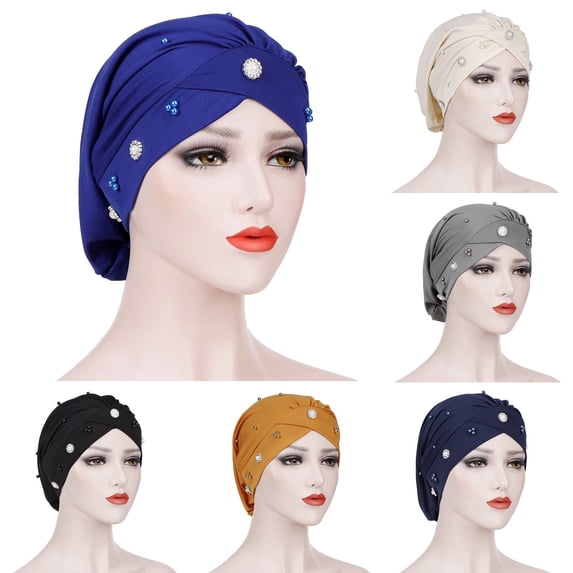 Blue Turban Beanie for Cancer Alopecia Polyester Breathable Thin Cooling Skull Caps, Versatile Turban Head Wraps for Running Hiking One Size