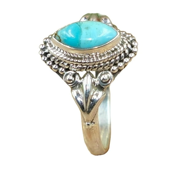 Blue Turquoise Gemstone 925 Sterling Silver Handmade Promise Ring Gift Jewelry