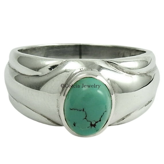Blue Turquoise Gemstone Band Ring, Statement Ring, Signet Ring, Handmade Ring, Trending Ring, Anxiety Ring, Dad Gifts From Daughter, Valentines Day Gifts For Him (Blue Turquoise, 7)