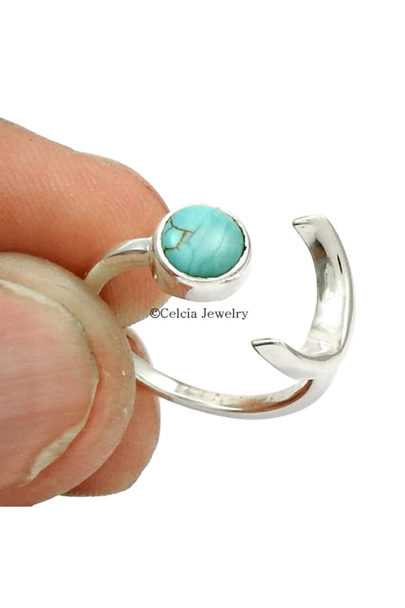 Blue Turquoise Gemstone Round Ring, Moon Design Jewelry, Adjustable Ring, Wedding Gifts, Bridal Shower Gifts, Family Gifts, Mothers Day Gifts, Valentines Day Gifts (Blue Turquoise, 7)