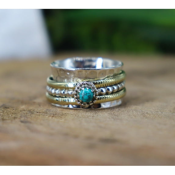 Blue Turquoise Gemstone Spin Ring | Natural Turquoise Silver Spinner ring | Fidget Ring | Silver Anxiety Ring | Fidget Ring | Anxiety Ring..