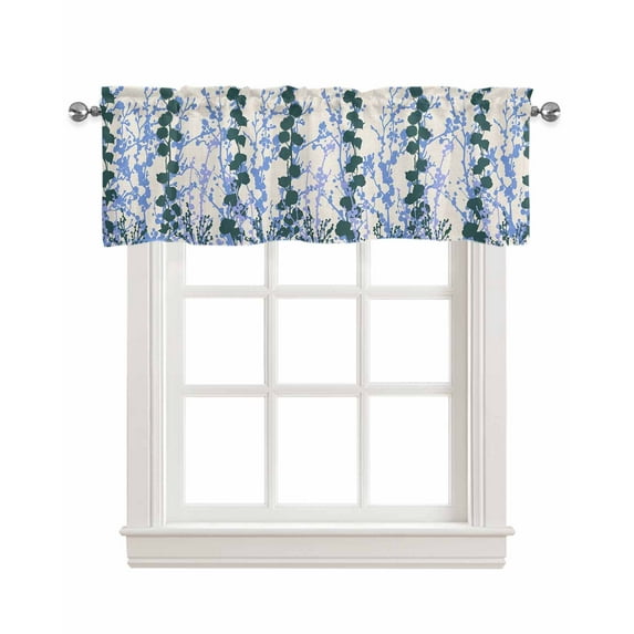 Blue Turquoise Gray Botanical Linen Curtain Valance for Bedroom/Bathroom/Kitchen/Office/Living/Dining Room Window,Watercolor Rustic Abstract Art Rod Pocket Topper Decorative Cafe Drapes Panel 60x18