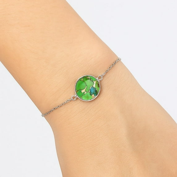 Blue Turquoise In Green Mohave - USA 925 Sterling Silver Bracelet Jewelry SDB3054