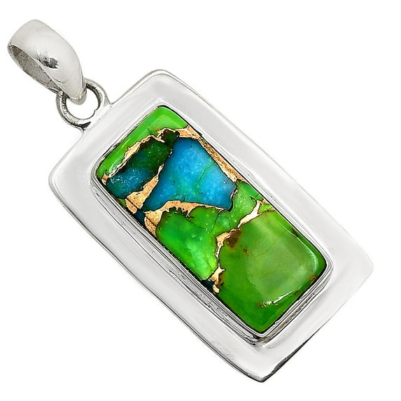 Blue Turquoise In Green Mohave - USA 925 Sterling Silver Pendant Jewelry P-1076 SDP158214