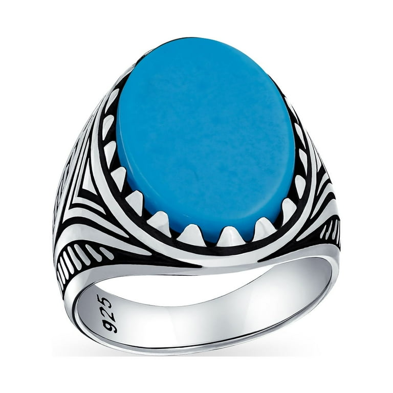 Blue Turquoise Oval Cabochon Western Mens Claw Ring Sterling Silver