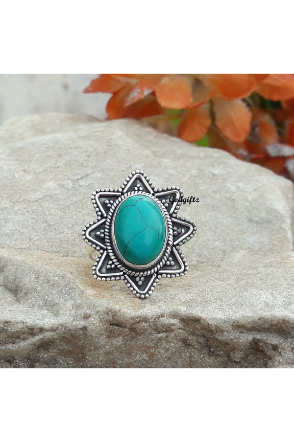 Blue Turquoise Ring, 925 sterling Silver Ring, Adjustable ring, Huge Ring, Wide Band ring, Blue Stone Ring, Boho Ring, Gift For Her