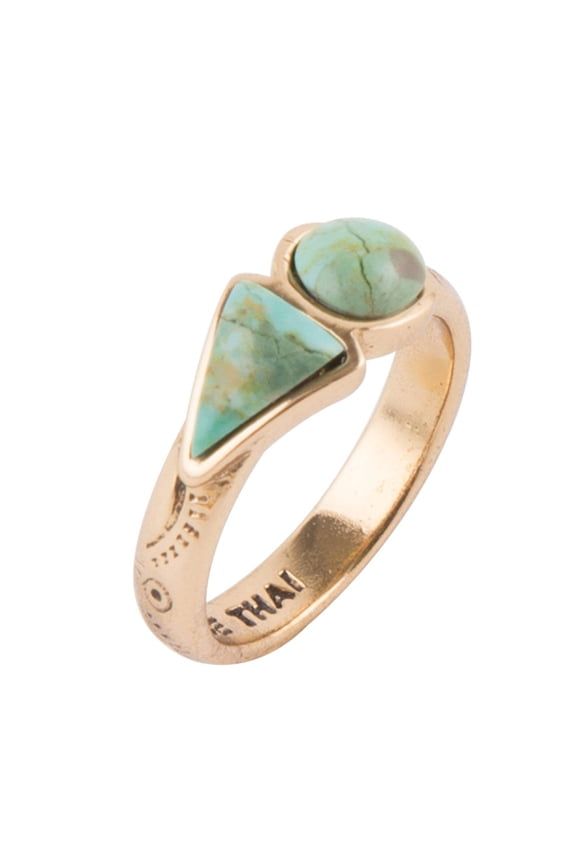 Blue Turquoise Shape Golden Bronze Ring