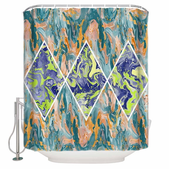 Blue Turquoise Shower Curtain Set ,Waterproof Fabric Shower Curtains Marble Abstract Geometric Contemporary Art Shower Curtains for Bathroom,Bathroom Decor 72"x84"